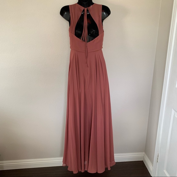 Jenny Yoo Elizabeth Sleeveless Sweetheart Neck Chiffon Maxi Gown Cinnamon Pink - Picture 10 of 16
